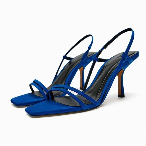 ZARA BLOCK HEEL STRAPPY SANDALS Blue SIZE 6.5 | 1321/110 - Picture 1 of 4